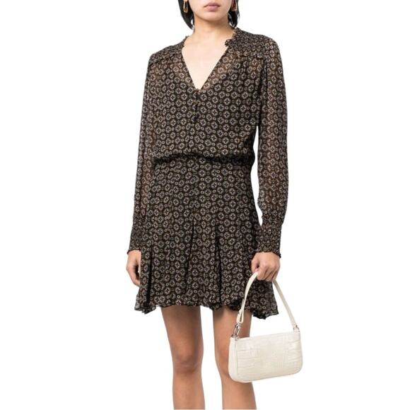 Veronica Beard Sacchi Token Print Long Sleeve Chiffon Short Dress 4 - Picture 10 of 11